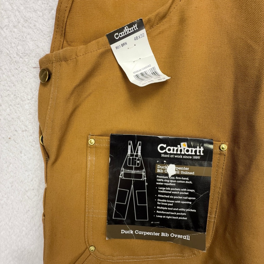 Carhartt Double Knees Duck Bibs Overalls Mens 48x32 R01 BRN Brown NWT NOS